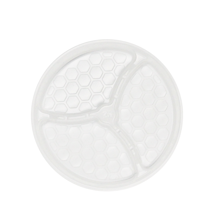 en gennemsigtig tallerken delt i tre sektioner