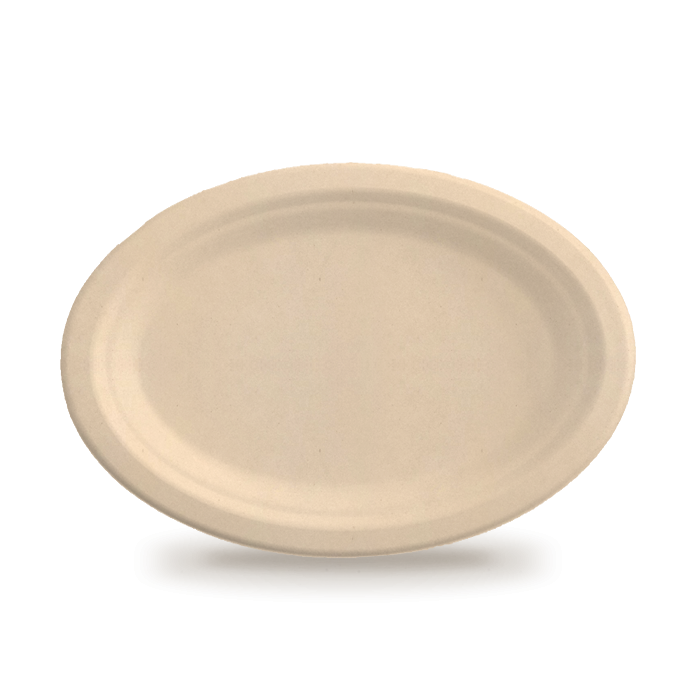 Sukkerrørsfibertallerken, 26 cm - oval
