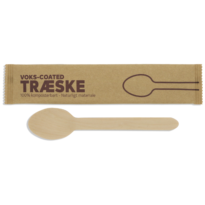 Træspiseske, voks-behandlet, individuelt-pakket, 15,8 cm